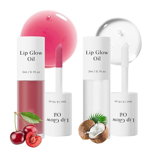 2Pcs Hydrating Lip Glow Oil,Plumping Lip Gloss,Moisturizing Transparent and Nourishing Non-stick Cup Fruit Flavored Lip Oil for Reducing Lip Lines and Lip Care(04#+07#)