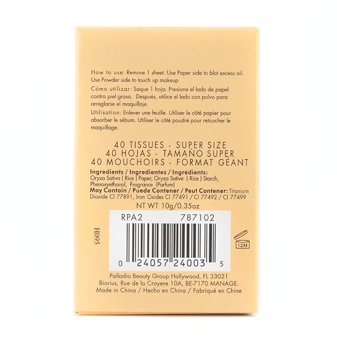 Palladio Rice Paper Facial Tissues for Oily Skin,