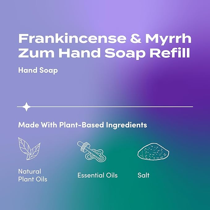 Zum Indigo Wild Hand Soap - Natural Liquid Hand Soap - for Bathroom & Kitchen - Frankincense & Myrrh Scent - 32 oz Refill