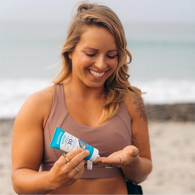 Badger Mineral Sunscreen Cream SPF 30, Zinc Oxide Sun Care, 98% Organic, Reef Safe, Water Resistant, Unscented Face and Body Sunscreen Travel Size, 2.9 fl oz, 2-Pack