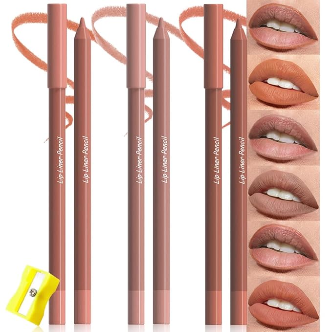 evpct 3Pcs Nude Brown Burnt Orange Matte Long Lasting Wear Lip Liner Pencils Makeup Set for Shaping & Sculpting Lips, No Transfer Waterproof Pigmented Lip Liner Crayon lipliners Lipstick Pencil 2+3+9