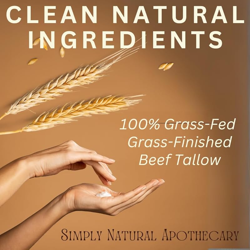 Beef Tallow for Skin Care, Face, Hands - Natural Moisturizer - Whipped - Organic Grass-Fed Beef Fat - Vitamins A, D, E, K - Dry Skin, Baby Diaper Cream - Hydrating - Handmade - Unscented - 2 oz Jar