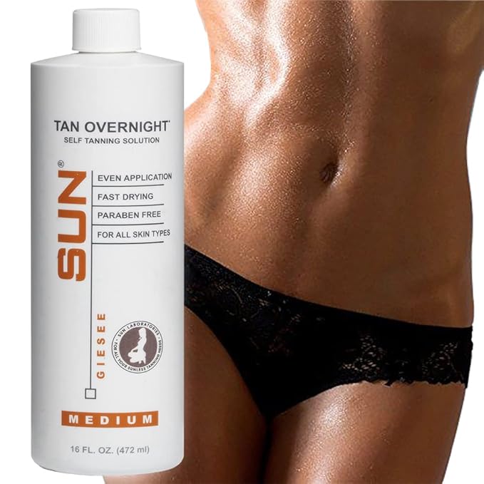 Sun Laboratories By Giesee Tan Overnight Spray Tan Solution 16 oz - Professional Tanning Spray, Sunless Tanner, Spray Tan, Self Tanner Lotion, Face Tan Spray, Non Toxic Spray Tan