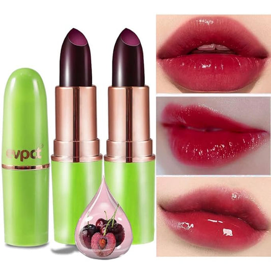 evpct 2Pcs Black Red Cherry Magic Mood Color Changing Lipstick Long Lasting 24 Hours Original for Women, PH Color Change Changing Jelly Lipstick Tinted Lip Balm Stain Gloss Makeup Set, labial magico