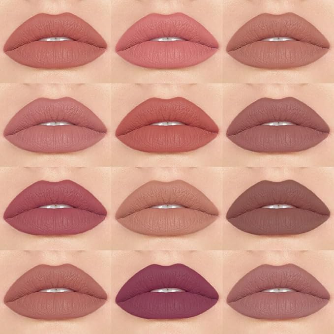 12 Pcs Natural Nude Brown Beige Colors Lip Beige