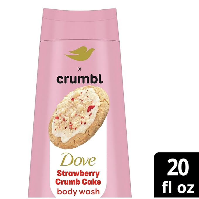 Dove Moisturizing Strawberry Crumb Cake Body Wash & Scrub Combo, 20oz Wash + 15oz Scrub, Limited Edition, Paraben & Sulfate Free, For Body, Improves Skin Texture, Moisturizes