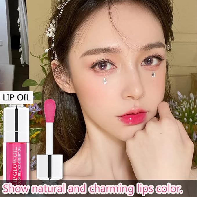 Hydrating Plumping Lip Oil Lip Gloss Lip Balm Lip Care Transparent Toot Lip Oil, Tinted Sheer Color Liquid Lip Oil Moisturizing Lip Oil, Non-Sticky Nourishing Repairing Lip Care Products(RASPBERRY)