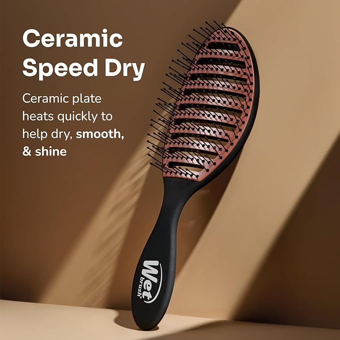 Wet Brush Ceramic Speed Dry Hair Brush, Black - Vented Design & Soft HeatFlex Bristles Are Blow Dry Safe - Ergonomic Handle Manages Tangles - Pain-Free Hair Accessories