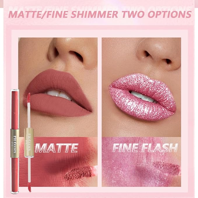 Double-end 2-in-1 Matte & Shimmery Lip Gloss Set, 3 PCS/Set (Set A, 3pcs)