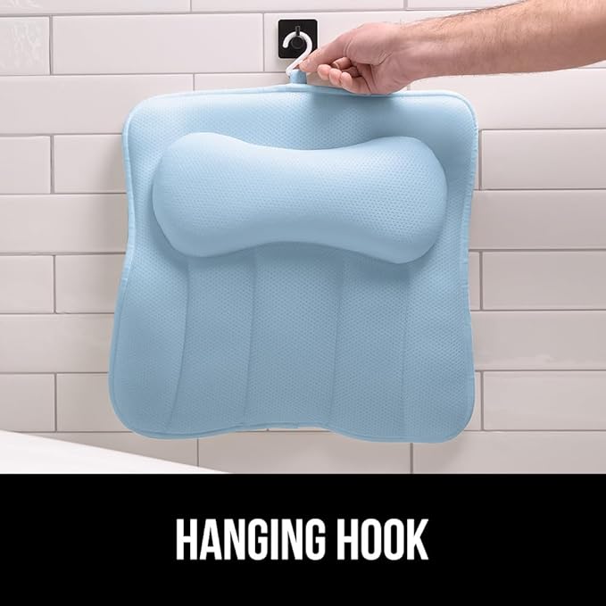 GORILLA GRIP Mesh Bath Pillow for Tub, 6 Powerful Suction Cups, Oversized Headrest with Breathable FlexComfort Technology for Neck, Head, Back Support, Luxury Machine Washable Bathtub Must Haves, Blue