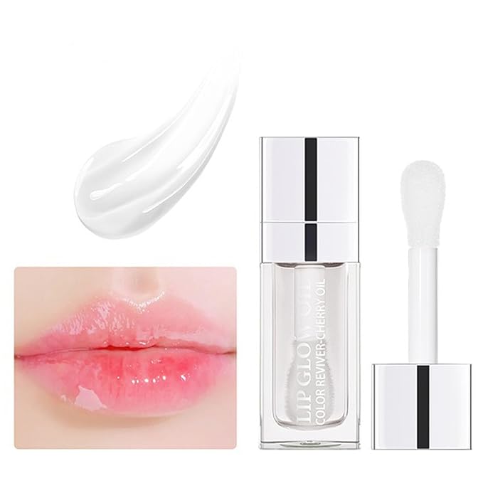 Hydrating Lip Glow Oil Set, Plumping Lip Oil Moisturizing Nourishing Shiny No-Sticky Transparent Tinted Lip Gloss Balm, Natural Lip Plumper Gloss Repairing Lightening (Cherry+Clear)