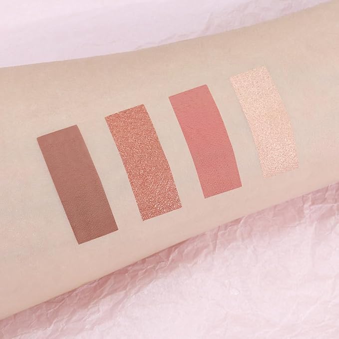 4 Colors Matte Shimmer Eyeshadow Makeup Palette,Rose Gold Nude Pink Highly Pigmented Natural Neutral Eye Shadow Palette,Long Lasting Waterproof Naturing-Looking Women Girls Eye Shadow,Blendable