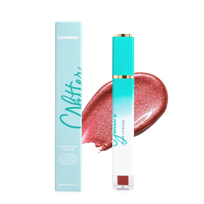 VANERIA Glitter Lip Gloss Shimmer,Matte Liquid Lipstick Rapid Drying,Long Lasting Highly Pigmented Color,Waterproof,Lipgloss Glitter Non-Sticky.shimmy(4ml/0.14oz)