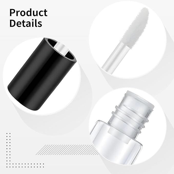 Clear Mini Lip Gloss Tube Empty Lip Balm Containers With Black Lid, 50 Pcs Clear Mini Lip Gloss Containers, 1.2ml/0.04oz Empty Cosmetic Sample Tubes with Black Cap