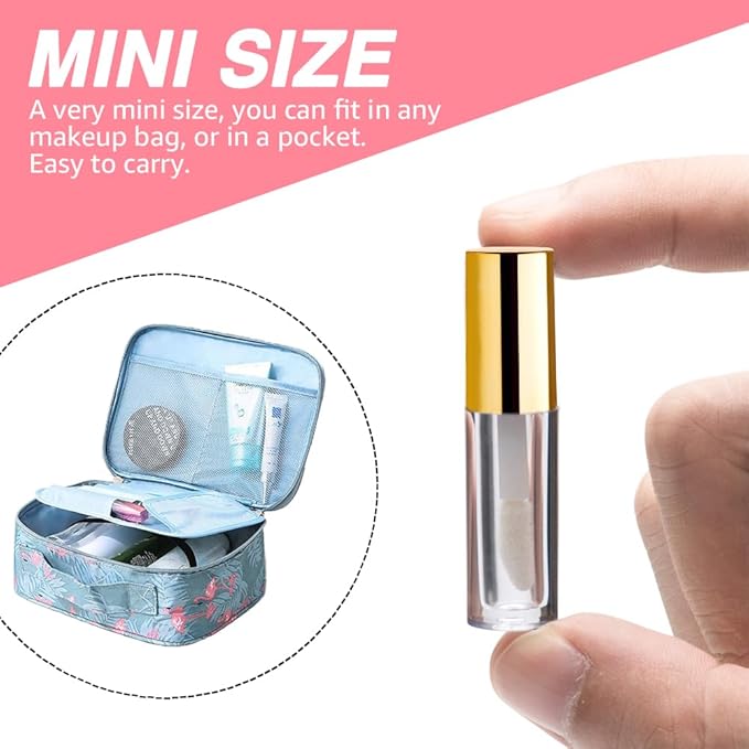 AMORIX 50PCS Mini 1.2ml Lip Gloss Tubes with Wand Empty Lip Gloss Containers Refillable Travel Lip Balm Tubes for Samples with 5ml Syringes DIY Lip Gloss Base + Labels (Gold)
