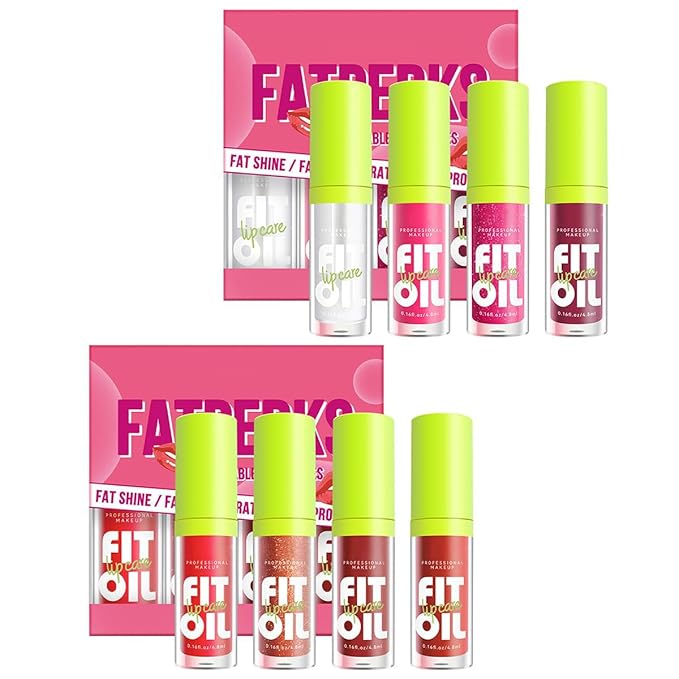 4 Colors Lip Oil Lip Glaze, Hydrating Lip Glow Oil Big Brush Head Shiny Moisturizing Lip Gloss, Long Lasting Non-sticky Fresh Transparent Tinted Plumping Lip Oil (Set A+B)