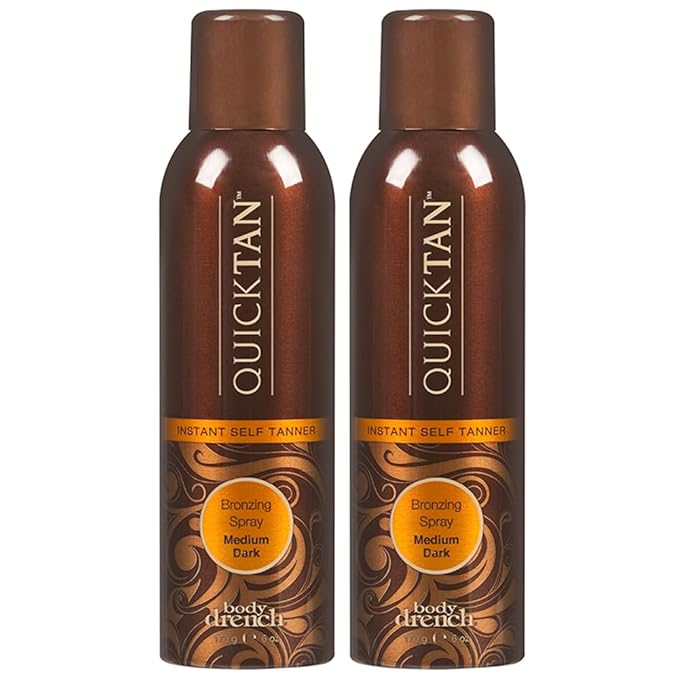 Body Drench QuickTan Instant Self Tanner Bronzing Spray, Salon-Quality Medium Dark Tan, Streak-Free, All Natural Self Tan, Tinted Formula, 6 oz (2-Pack)
