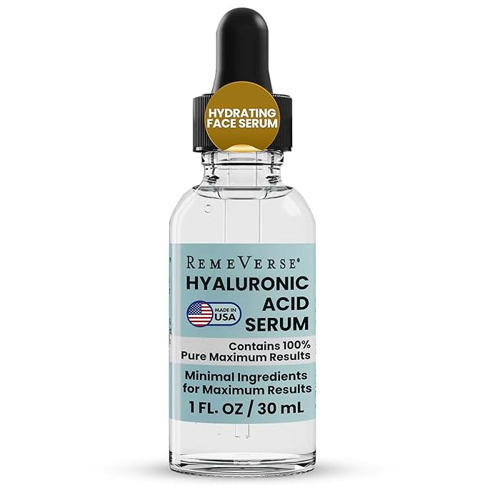 RemeVerse Hyaluronic Acid Serum - 100% Pure Formulation for Face, Lips & Décolleté - Intense Moisture for Dry Skin & Fine Lines - Wrinkle-Reducing Formula for a Youthful & Plump Appearance, 1 oz