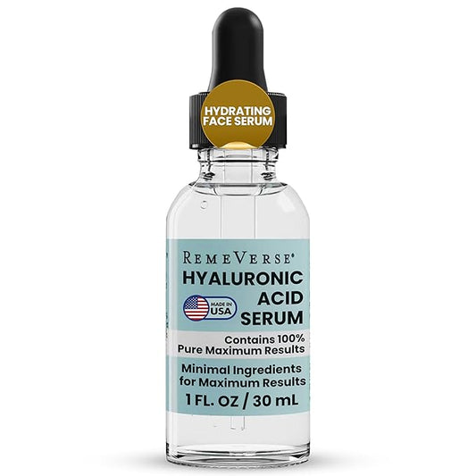 RemeVerse Hyaluronic Acid Serum - 100% Pure Formulation for Face, Lips & Décolleté - Intense Moisture for Dry Skin & Fine Lines - Wrinkle-Reducing Formula for a Youthful & Plump Appearance, 1 oz
