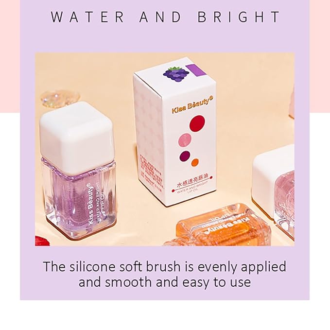 Fruit Pearlescent Plumping Lip Oil, Lip CarePearl & Shimmer Mini Lip Gloss Kit, Lip Care Hydrating Lip Gloss Tinted Lip Balm, Long Lasting & Nourishing Lip Glow Oil, Non-sticky Fresh Texture (Grape)