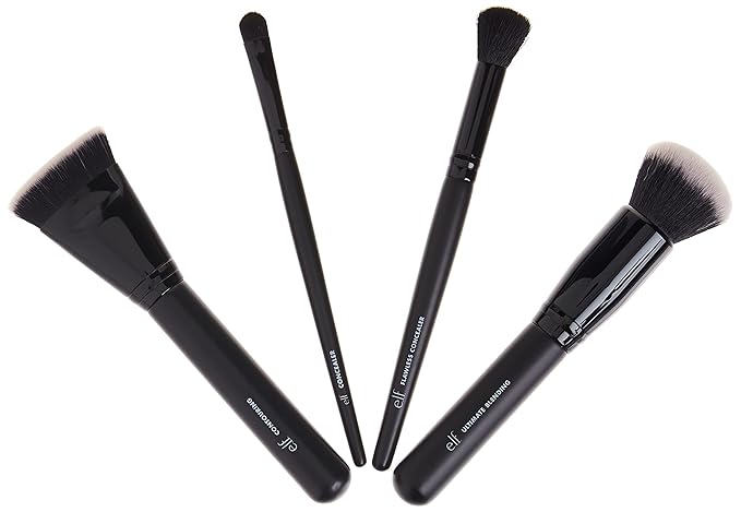 e.l.f. Complexion Perfection Brush Kit, 4-Piece Makeup Brush Set, Brushes For Foundations & Concealers, Vegan & Cruelty-Free