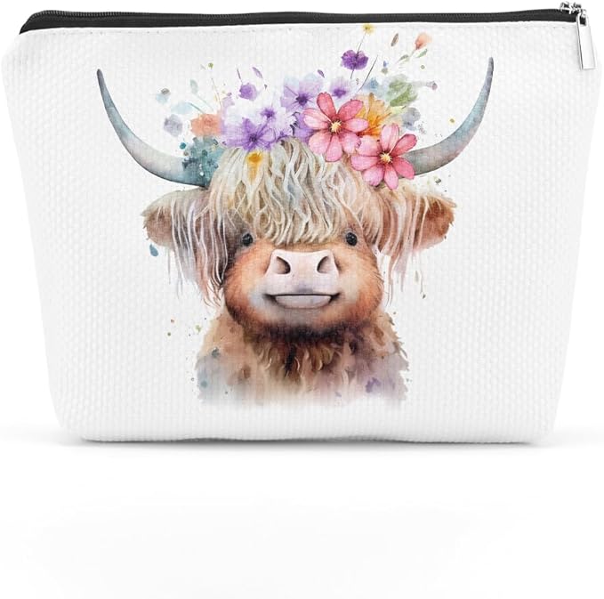 Western cosmetic bag highland cow