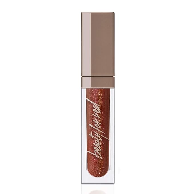 Beauty For Real Lip Gloss + Shine, Rebel Rebel - Deep Maroon Metallic - Non-Sticky Plumping & Hydrating Gloss - Light & Mirror In Cap - Contains Marine Collagen - 0.15 fl oz