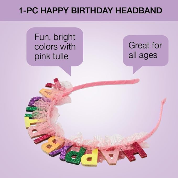Scunci by Conair Birthday headband- Birthday girl head band- Birthday gifts for women or girls - Bright colors w/ tulle - 1 Count