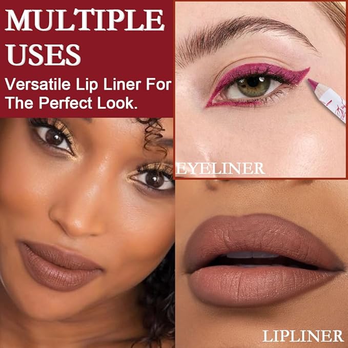 12 Pcs Natural Nude Brown Beige Colors Lip Liner Lipstick Pencils Set for Daily Makeup,Easy to Apply & Remove,Waterproof (set07)