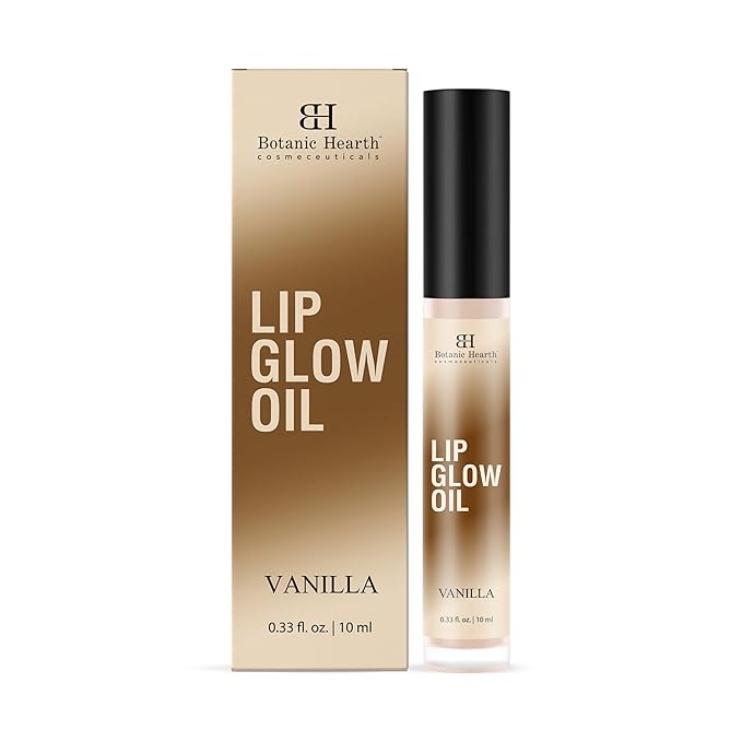 Botanic Hearth Lip Glow Oil with Vanilla flavor | Moisturizing & Hydrating Lip Gloss Oil for Dry Lips | Transparent Gloss | Lightweight & Non Greasy | 0.3fl oz
