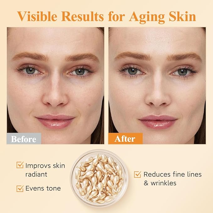 HKH Vitamin C Super Serum for Face - Anti Aging Vitamin E Facial Serum Capsules with Niacinamide, Vit C Serum Oil for Women, Even Skin Tone, Reduce Wrinkles, Moisturise, Travel Friendly (38 Capsules)