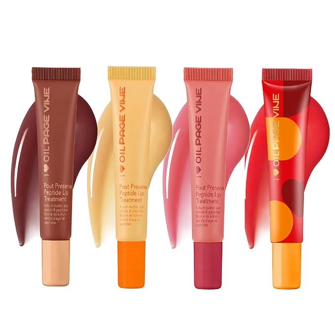 4 Pack Lip Gloss Set of Lip Gels, Tinted Lip Balm to Deepen & Enhance Moisturizing Jelly Lip Gloss - Everyday Lip Makeup - Multi-Purpose Lip Oil with Lip-specific Peptides