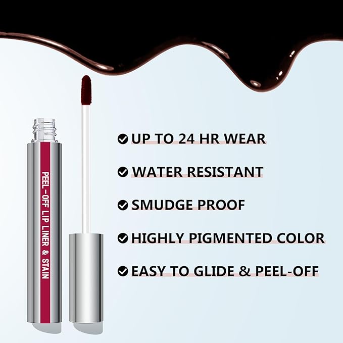 Cilrofelr Peel Off Lip Liner Stain, Long Wear Tattoo Lip Liner with Tweezer, Peel Off Lip Stain with Matte Finish, Long Lasting, Waterproof, Transfer-proof, Highly Pigmented Color (Berry)