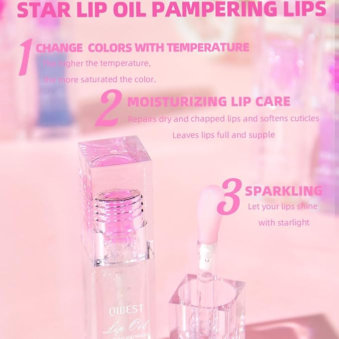 Hydrating Lip Gloss Transparent Lip Care,Magic Color Changing Moisturizing Lip Glow Oil Plumping Glimmer Glow Lipstick, Long Lasting Non-sticky Fresh Texture Lip Oil(Q2394-3#Change Color)