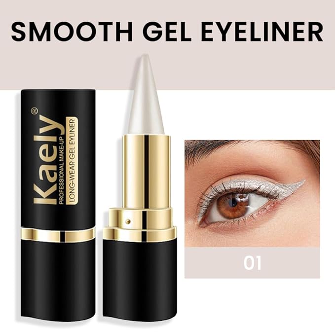 Kaely Silver Gel Eyeliner Pencil,Waterproof Smudge Proof Eye Liner Pen,Cat Eye Goth Halloween Makeup,Eye Black Face Paint Lipstick Crayon,Color Colorful Eyeliner Eyeshadow Stick,01