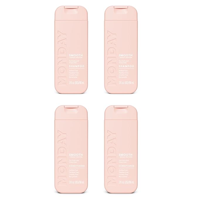 Monday Haircare Smooth Shampoo & Conditioner Travel Pack - 3oz, 90ML Travel Kit (2 x Shampoo,2 x Conditioner)