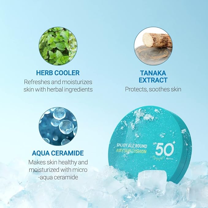 SCINIC Enjoy All Round Airy Sun Cushion EX SPF50+PA++++0.88oz (25g) | Cooling UV Protection & Natural Tone-up From Face To Body For All Family Members | Korean Skincare