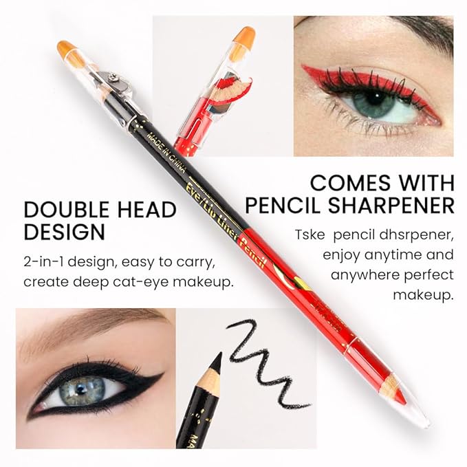 12 Pcs Double Head Rich Vibrant Colors Lip Liner Pencils Eye Liner Sticks Set with Sharpener for Daily Makeup,Easy to Apply & Remove,Waterproof (A)