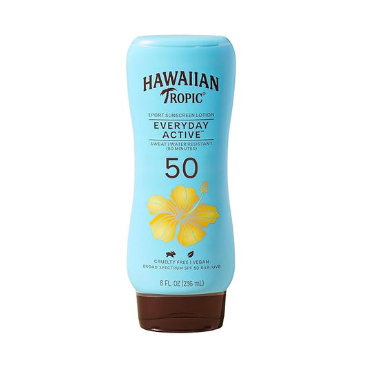 Hawaiian Tropic Everyday Active Lotion Sunscreen SPF 50, 8oz | Hawaiian Tropic Sunscreen SPF 50, Sunblock, Broad Spectrum Sunscreen, Oxybenzone Free Sunscreen, Water Resistant Sunscreen, 8oz