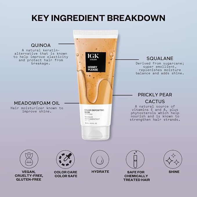 IGK Hair Gloss Toner & Color Depositing Mask | Honey Blonde Semi-Permanent | Vegan + Cruelty Free | Honey Please