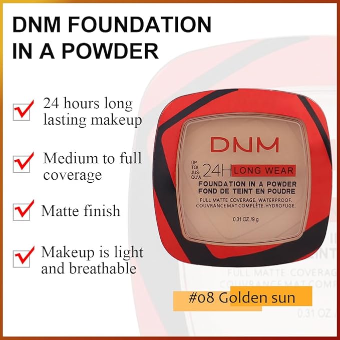 Kaely Oil Free Powder Foundation Waterproof,Face Pressed Powder Natural Finish,08