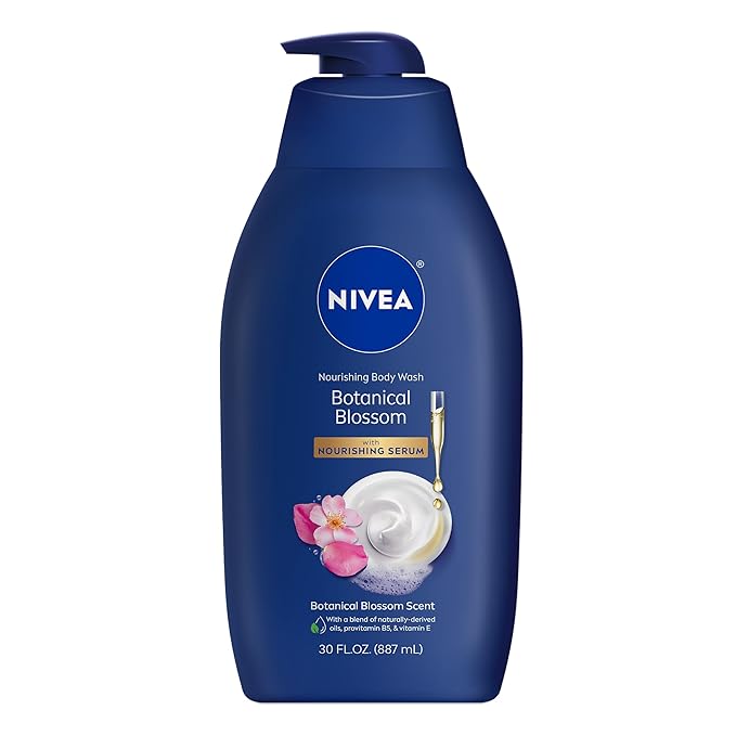 NIVEA Nourishing Botanical Blossom Body Wash with Nourishing Serum, Moisturizing Body Wash for Women, Enriched with Provitamin B5 and Vitamin E, 30 Fl Oz Bottle