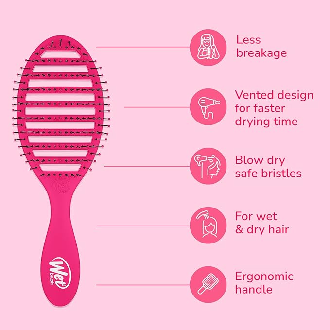 Wet Brush Speed Dry Hair Brush - Pink - Vented Design and Ultra Soft HeatFlex Bristles Are Blow Dry Safe With Ergonomic Handle Manages Tangle and Uncontrollable Hair - Pain-Free (Pack of 2)