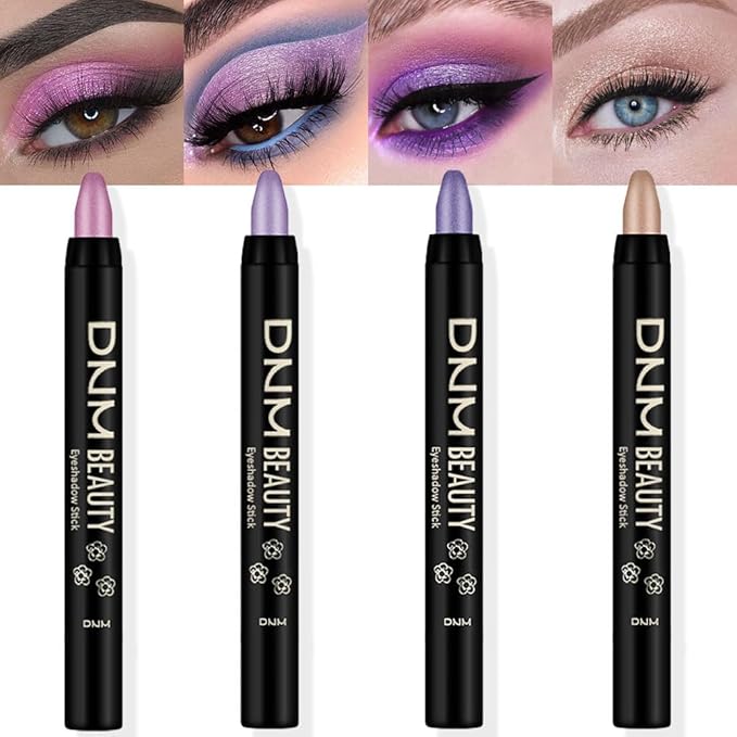 evpct 4Pcs Cream Eyeshadow Pencil Bulk Stick Set for Eyes Waterproof Pink Light Purple Violet Mocha Beige Shimmer Metallic Eyeshadow Crayon Stick sombras en crema para ojos