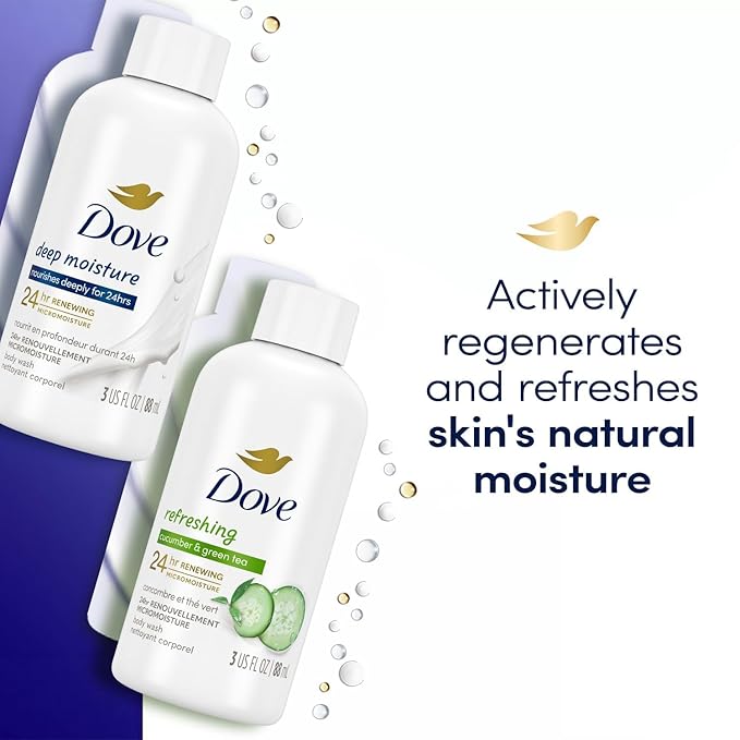 Dove Body Wash Travel Essentials Variety 2-Pack – Refreshing Cucumber & Green Tea + Deep Moisture Nourishing Body Washes, 3 Oz Ea