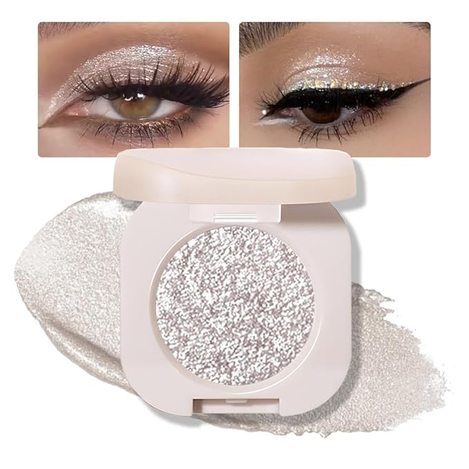Glitter Shimmer Sparkle Eyeshadow Palette Makeup for Green Blue Eyes, Silver Glitter Shimmer Metallic Holographic Multichrome Cream Iridescent Single Monochrome Eye Shadow Makeup