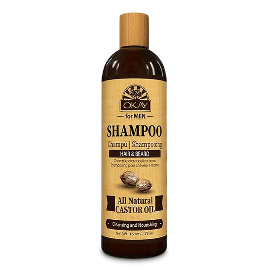 Okay for MEN Castor Oil Hair & Beard Shampoo - Hydrating Shampoo for Healthy Hair & Beard Growth, Moisturizing Care, Strengthen & Restore Damage, Natural, Sulfate-Free - 16 Oz