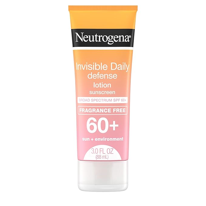 Neutrogena Invisible Daily Defense Fragrance-Free Sunscreen Lotion, Broad Spectrum SPF 60+, Oxybenzone-Free & Water-Resistant, Sun & Environmental Aggressor Protection, 3.0 fl. oz