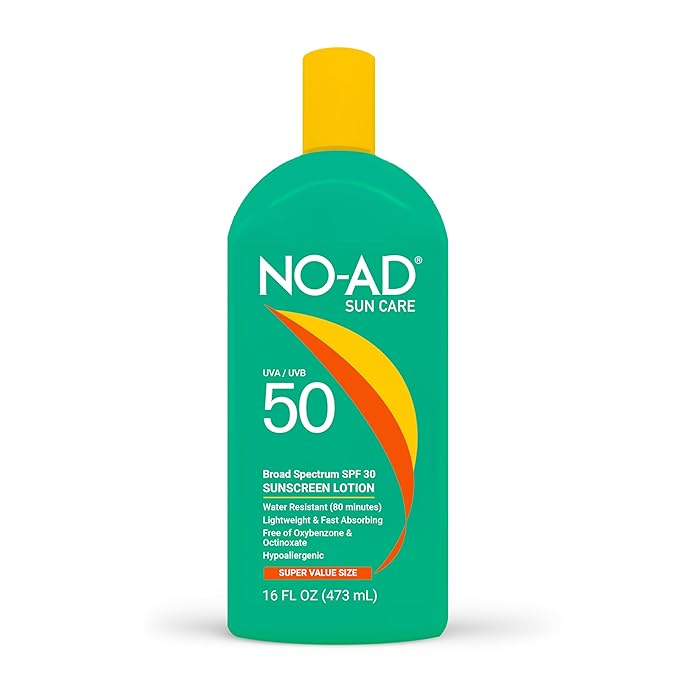 NO-AD SPF 50 Sunscreen Lotion | Broad Spectrum UVA/UVB Protection Water Resistant | Octinoxate & Oxybenzone Free with moisturizing Vitamin E and Aloe 16oz