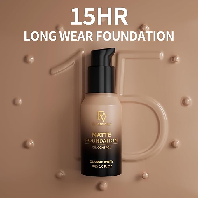 FV Full Coverage Liquid Foundation, Lightweight & Concealing, Ivory Matte)